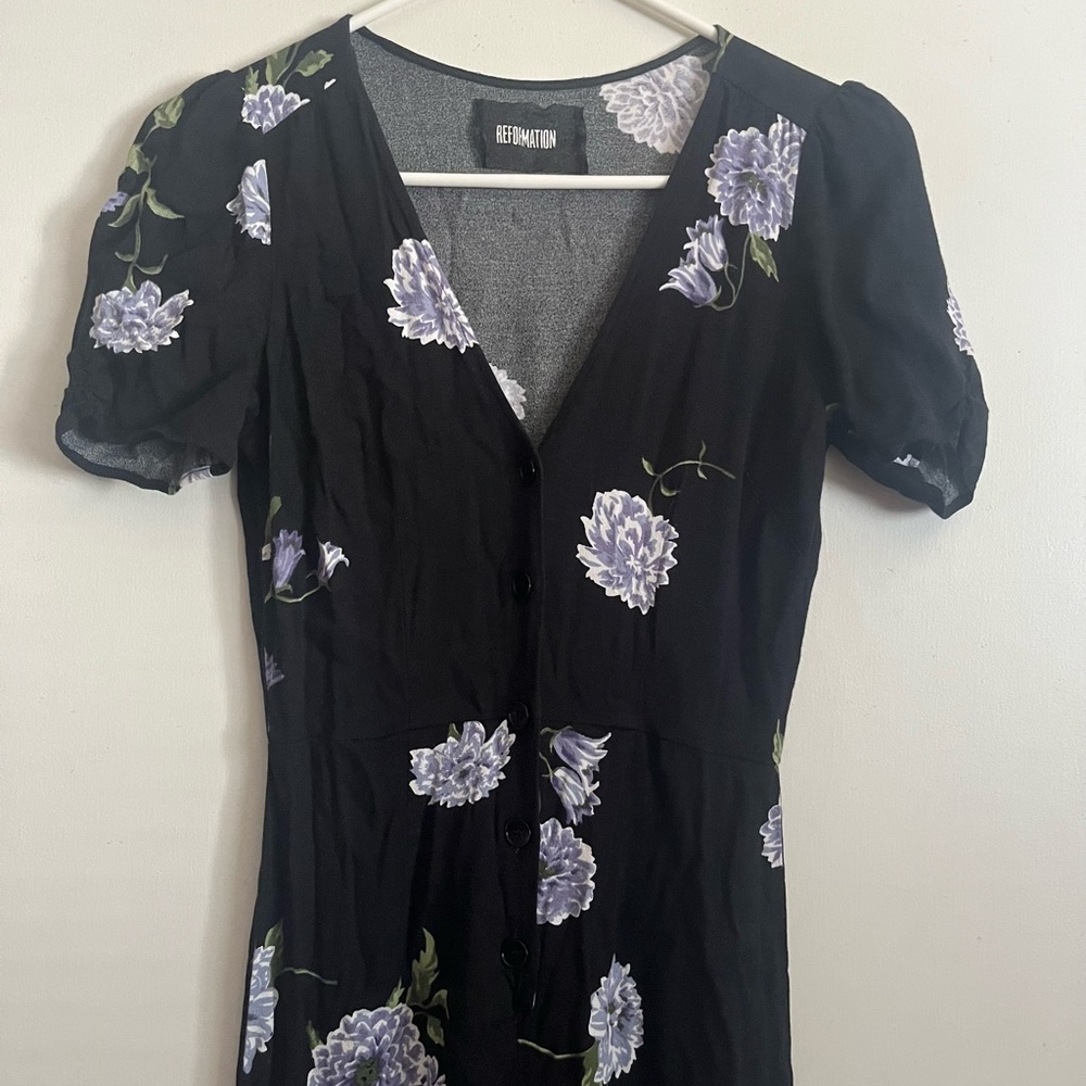 Reformation Purple Floral Button Jumpsuit